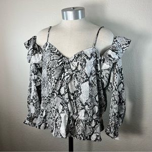 Express Cold Shoulder Snake print blouse. EUC